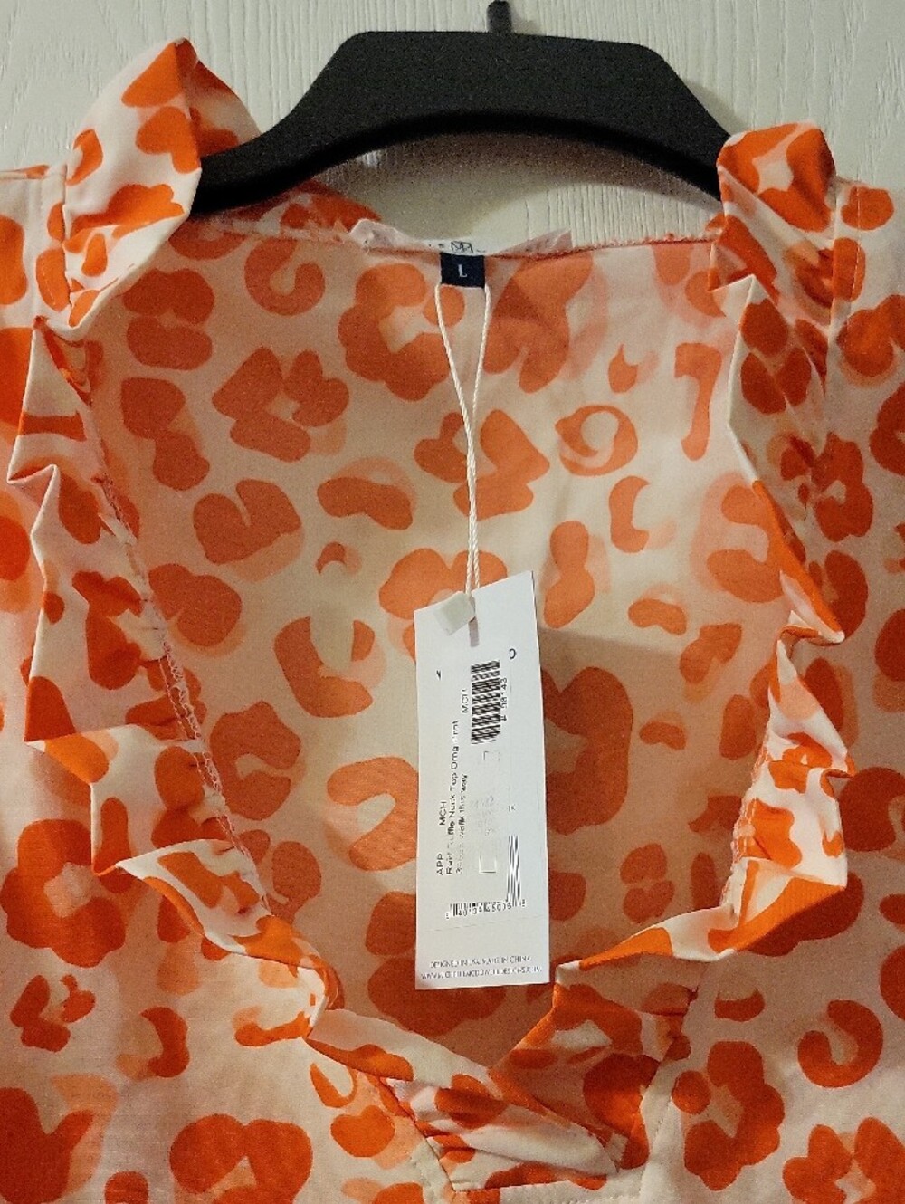 NWT Womens Orange Leopard Print Ruffle-Neck Blouse - Picture 6 of 10